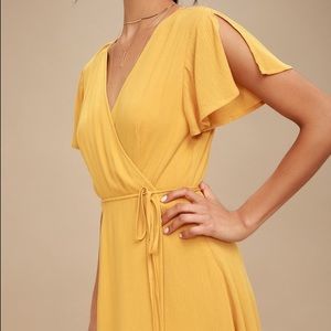 Lulu’s Much Obliged Yellow Wrap Dress